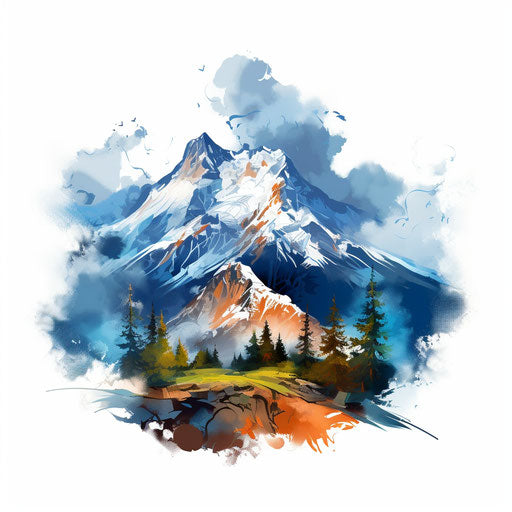Mountain in Oil painting style, white background
