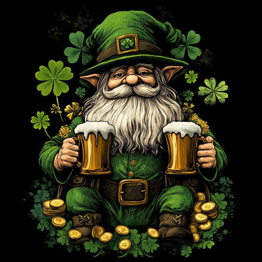 St. Patrick's Day gnome with two mugs of beer
