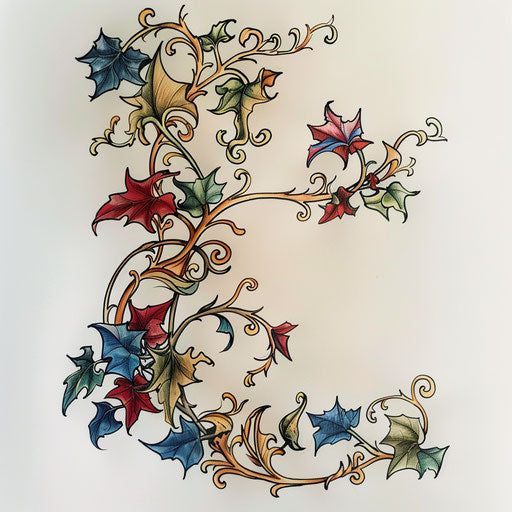 Art Nouveau vine tattoo with elegant curves and natural motifs