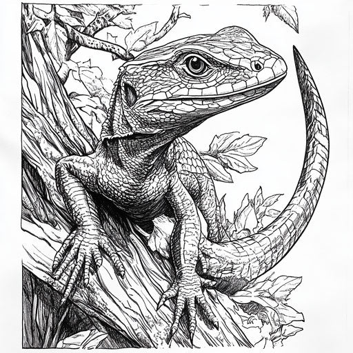 Realistic lizard with details and shading, Stephen Wiltshire style, coloring