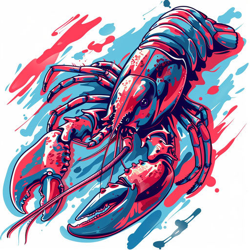 Dynamic sketch of a lobster in motion, vivid reds and blues, clipart style