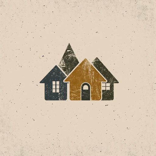 Vintage real estate logo with distressed textures and earthy tones