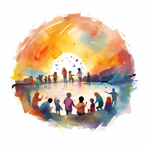 Circle time clipart in the style of Impressionistic Art, on a white background