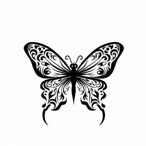 Tribal black butterfly tattoo sketch flat style