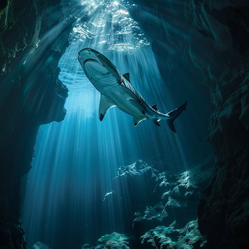 Tiger shark in a natural underwater canyon