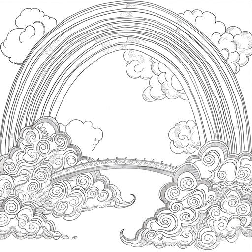 Rainbow bridge connecting two clouds - Coloring book page
