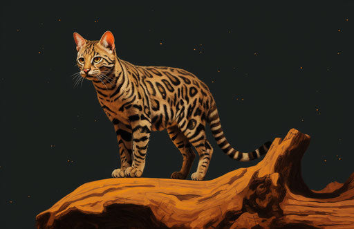 Leopard walking on tree stump