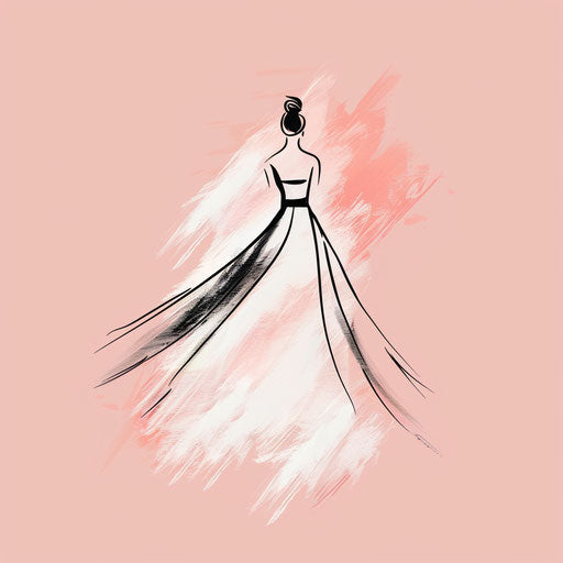 Chic fashion logo with hand-drawn dress sketch and pink background