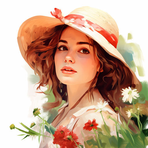 July clipart in the style of oil painting, on a white background
