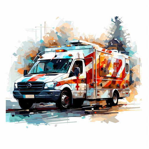 Ambulance clipart in the style of Oil painting, on a white background