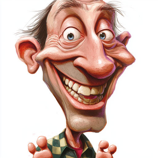 Humorous caricature with exaggerated human characteristics