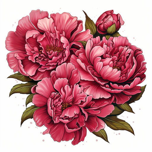 Colorized peony in tattoo-style with erasable marker