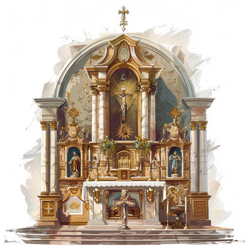 Catholic clip art in photo realistic style on flat white background