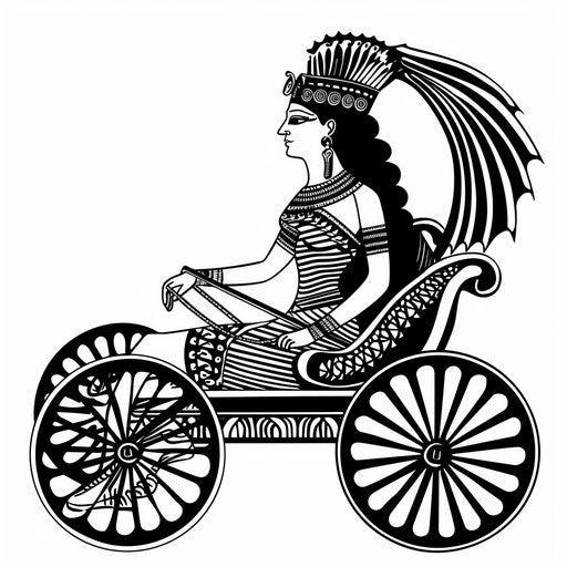 Elegant black lines on white - Cleopatra in chariot tattoo design