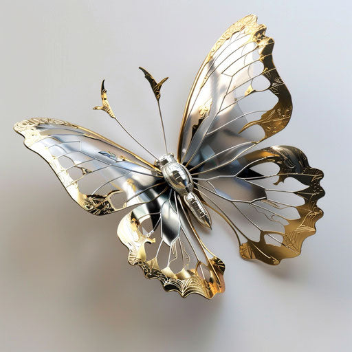 Metallic gold and silver 3D butterfly tattoo