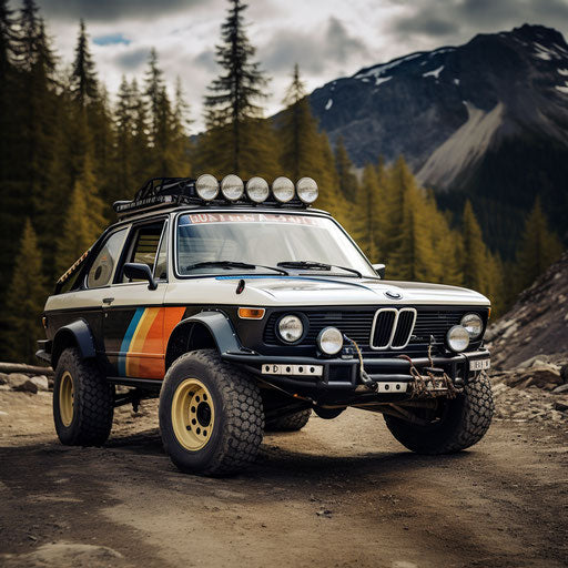Classic BMW car rally version with off-road mods