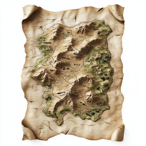 3D treasure map on flat white background, isolated clipart