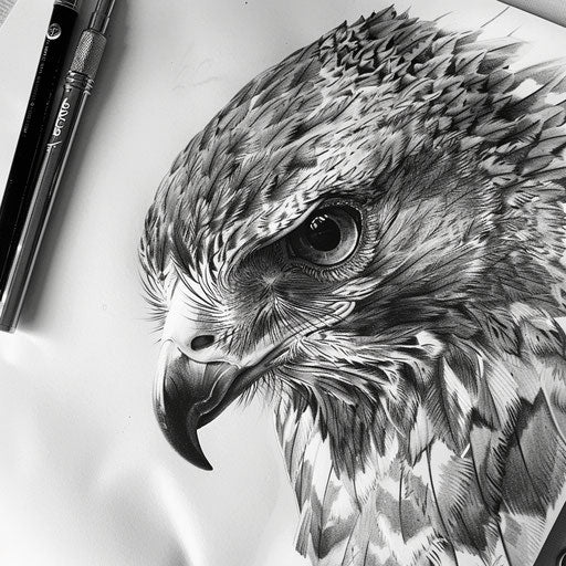 Black and grey realism hawk tattoo drawing