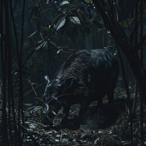 Tapir in a shadowy grove, dramatic and intense