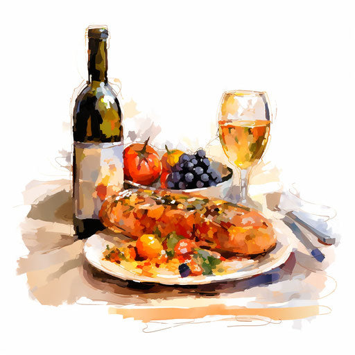 Impressionistic-style meal illustration on white background
