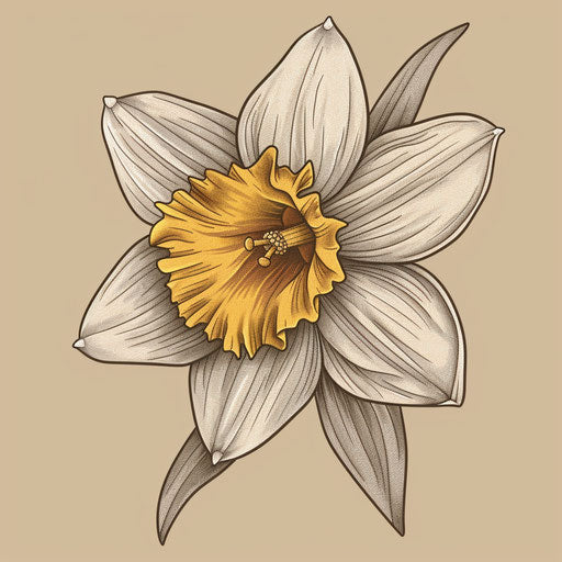 Vintage clipart style flat tattoo sketch of a daffodil