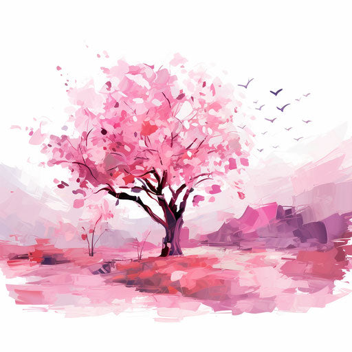 Pink clipart in the style of Impressionistic Art, on white background
