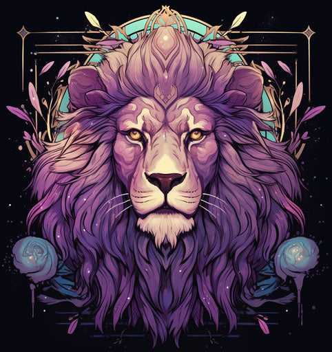 Beautiful lion with word "leo" in rococo pastel style