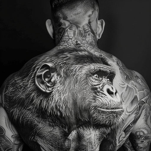 Realistic back tattoos for men with animals in black and gray