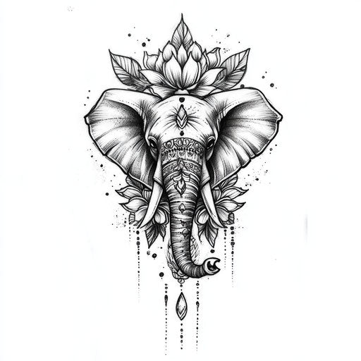 Majestic elephant with ornamental details on white background