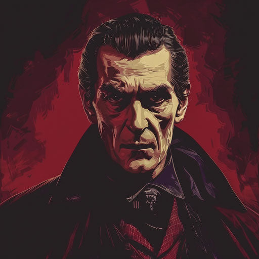 Realistic Dracula on rich flat burgundy background