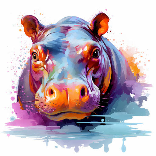 Hippo clipart in the style of Oil painting, on a white background