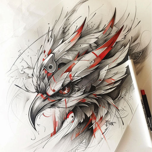 Elegant tattoo sketch of a Tengu with delicate curves
