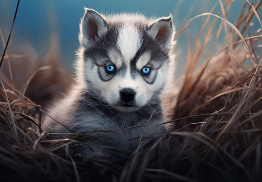 Young Siberian husky puppy in grass