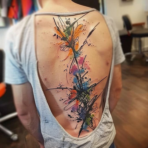 Colorful watercolor butterfly tattoo on white background