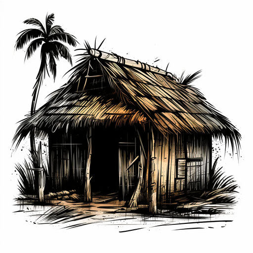 Cabin illustration in the style of Chiaroscuro Art, on white background