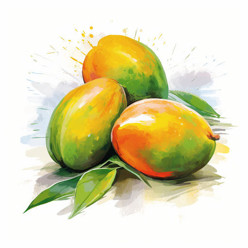 Mango clipart in the style of Impressionistic Art, on a white background