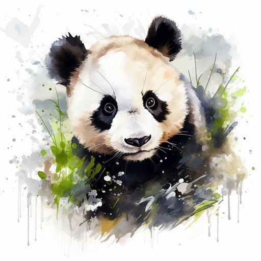Panda illustration in oil painting style on white background