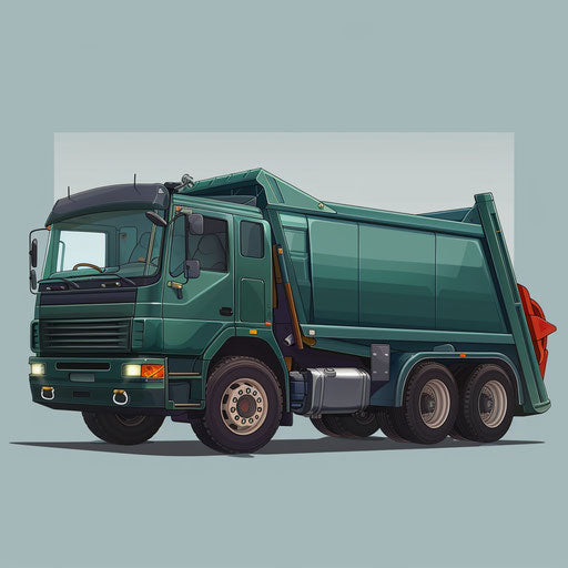 Garbage truck in photo realistic style with random flat background