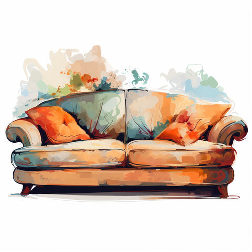 Sofa on white background in oil painting style
