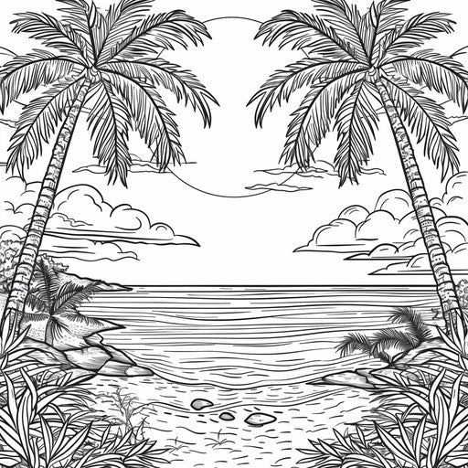 Tropical beach with palm trees under a shining sun