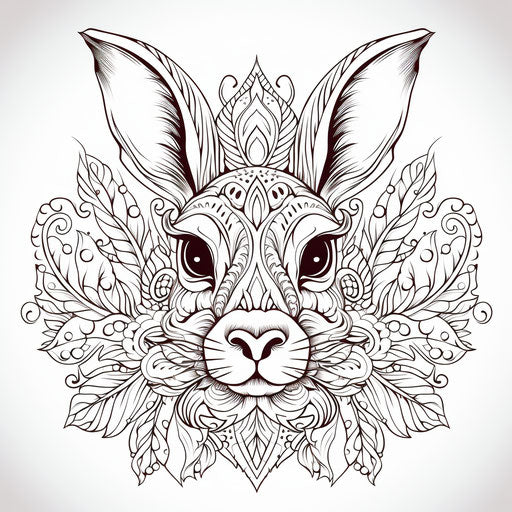 Rabbit head with foliage coloring pages for adults