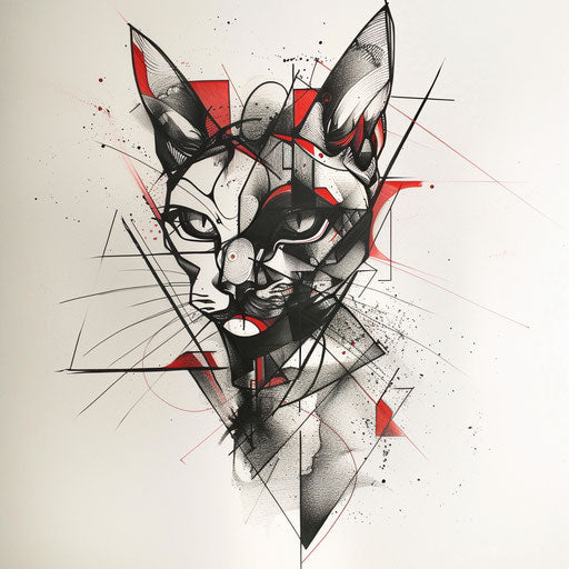 Modern tattoo sketch with Bastet and abstract accents