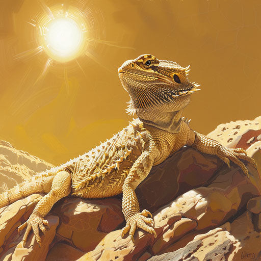 Bearded dragon lounging on a sun-drenched rock