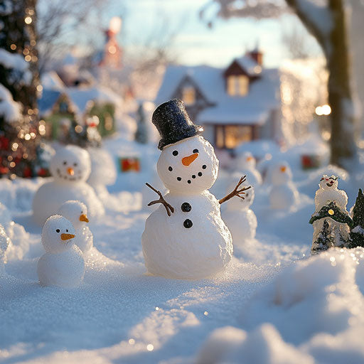 Frosty the Snowman building a mini snowy community