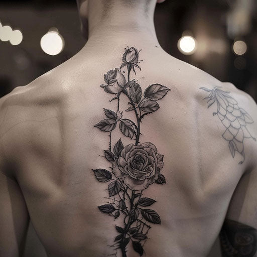 Rose tattoos for men in the style of Maria Sibylla Merian with intricate rose details