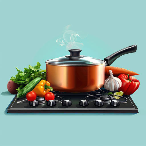 Realistic cooking clipart on blue background with light texture
