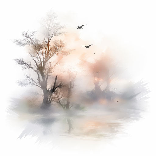 Misty illustration in Impressionistic Art style, on white background