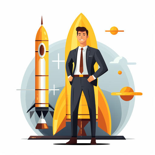 Minimalist style clipart of an entrepreneur on white background