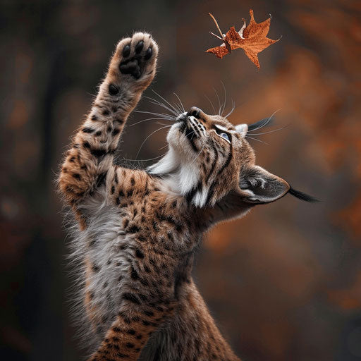 Playful lynx and falling leaf