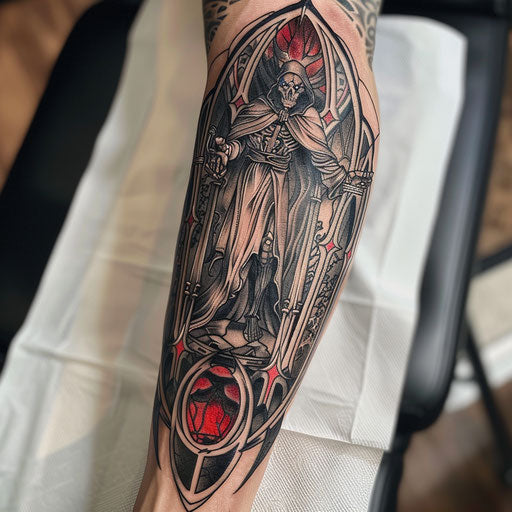 Gothic tattoo of Hades on white background